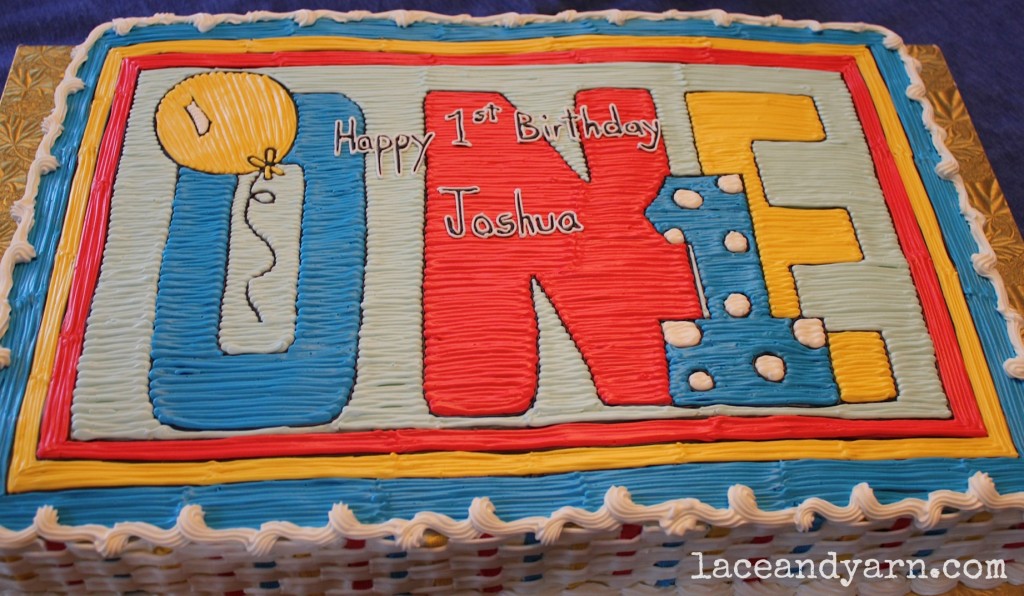 Primary color first birthday cake -- laceandyarn.com