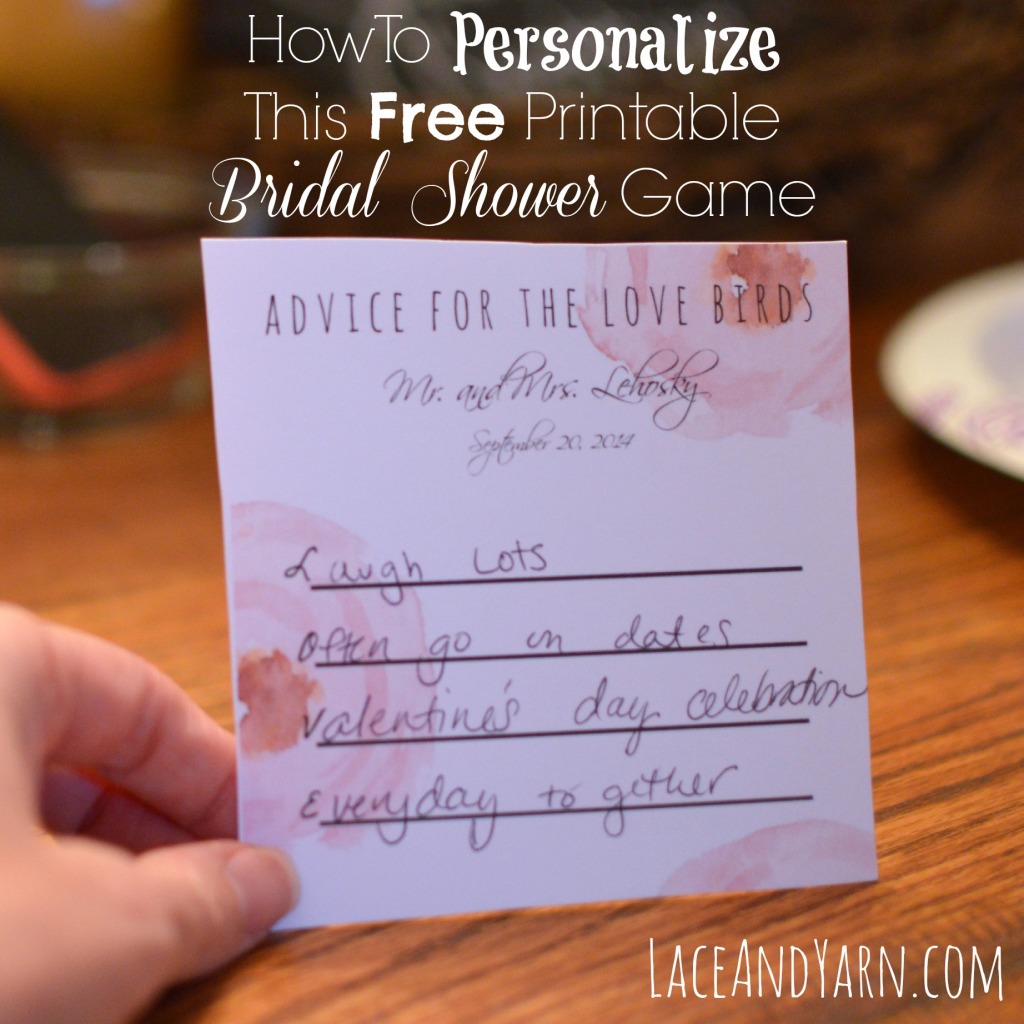 How to personalize this free printable bridal shower advice game using PicMonkey, a tutorial -- laceandyarn.com