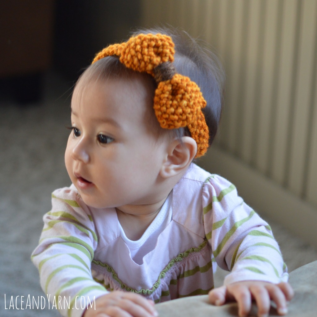 Pumpkin Bow Headband -- laceandyarn.com