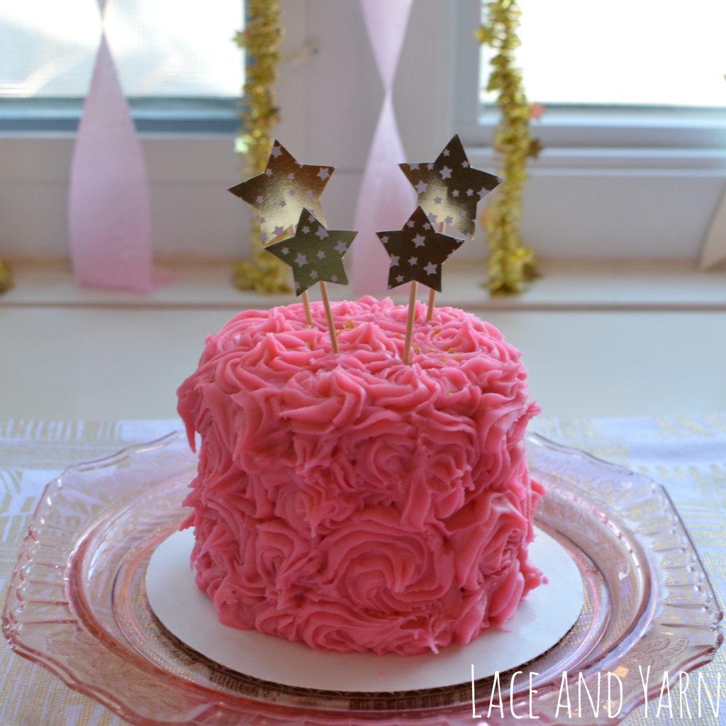 Twinkle Twinkle Little Star Pink and Gold Party Smash Cake -- by laceandyarn.com